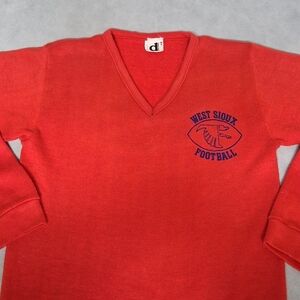 70s V Neck Knit Sweater Men's Small Red Sioux City Falcons Football Downerwear